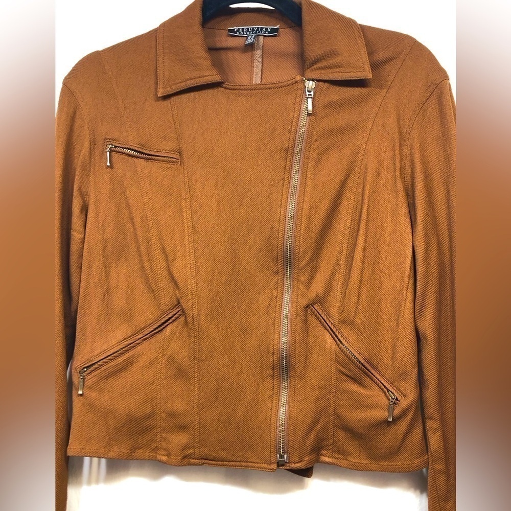 Peruvian Connection Brown Stretch Asymetrical Zip… - image 2